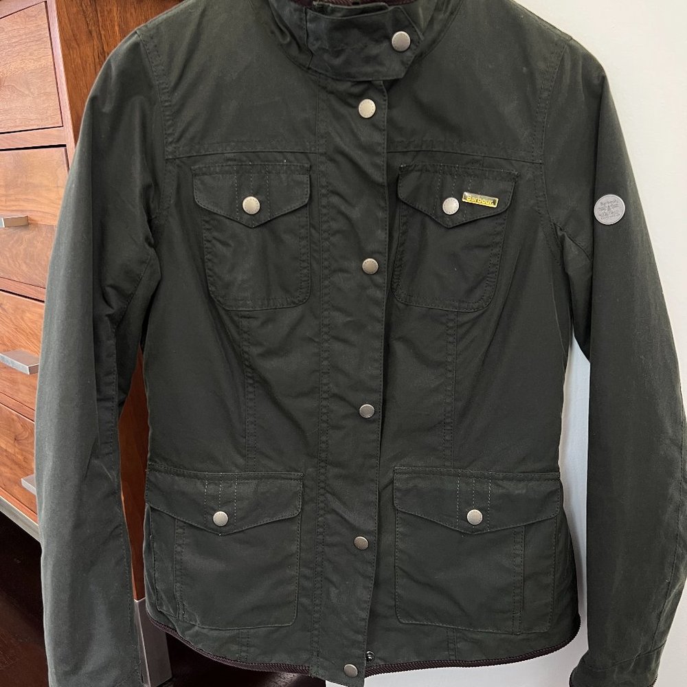 Barbour Waxed Quilted Winter Coat Olive UK Size 8 / US 4